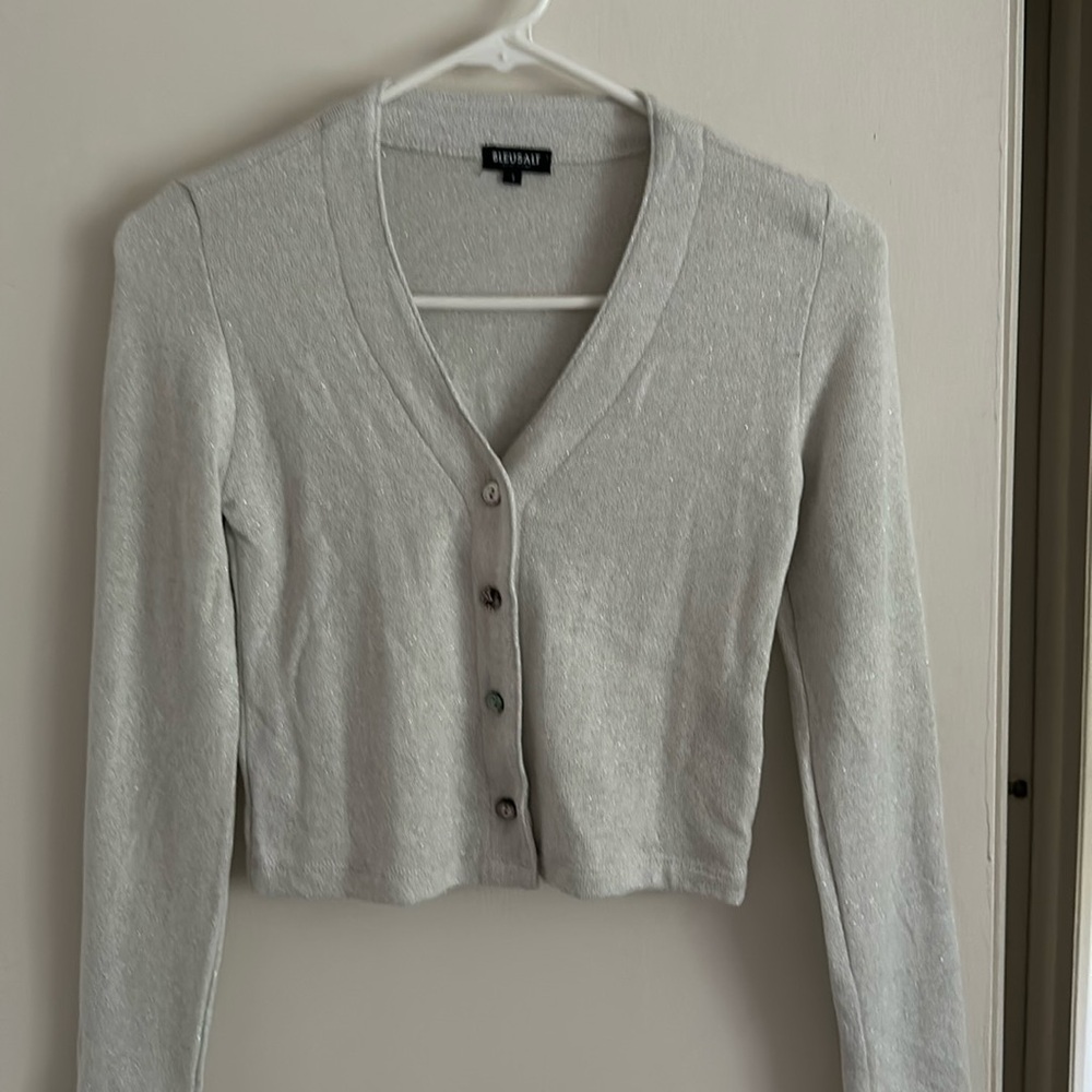 BLEUSALT Shorty Cardigan Light Metallic Grey Small